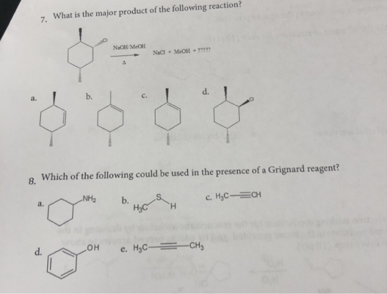 What is the major product of the following reaction? 7. NaOH/MeOH AVOt ONIC -ORmm d. b. C. a. 8 eisencrd reent NH2 b. a.