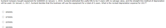 Sunland Company bought equipment for $280000 on January 1, 2016. Sunland estimated the useful life to be 4 years with no salv