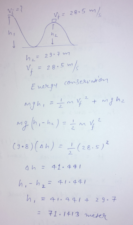 28.5 m VL = 28.5m An (g+8)(ah) : (28.5)2 2 4h = 千1.441 h,-h2= 41.441