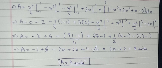DA - 2 - - 2 + 3.0 (-2x+3+-)dx 2 01 -1) + 3(2)- -A20 -2 - 2 ->A 2 - 2 + 6 - ( 81 - 1) + २२-) + । (q-1) - 3(3-1) 2 A- -2 +6 -