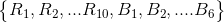 \begin{Bmatrix} R_1,R_2,...R_{10},B_1,B_2,....B_{6} \end{Bmatrix}