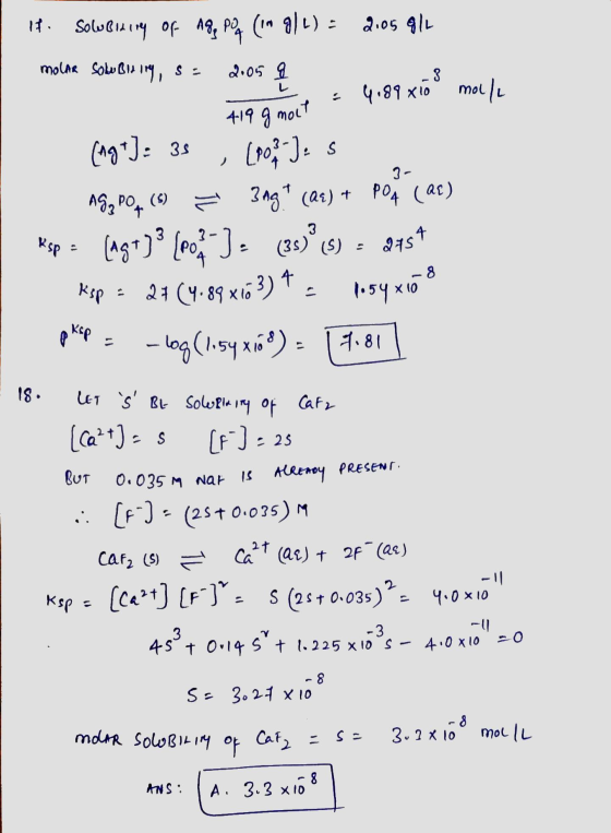 Molar Solubicity, s= . 4,89x100 mol/l it. Solubility of Agg poq (10 9/2) = 2,05 9/1 2005 q 119 g moct (^g*]= 35 (003 s Agg Po