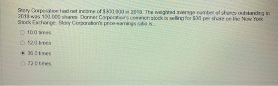 Story Corporation had net income of $300,000 in 2018. The weighted average number of shares outstanding in 2018 was 100,000 s