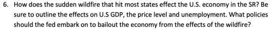 6. How does the sudden wildfire that hit most states effect the U.S. economy in the SR? Be sure to outline the effects on U.S