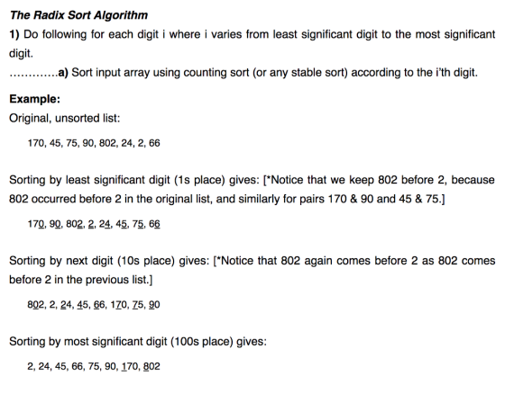 The Radix Sort Algorithm 1) Do following for each digit i where i varies from least significant digit to the most significant