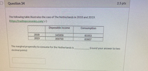 O Question 34 2.5 pts The following table illustrates the case of The Netherlands in 2018 and 2019. (https://tradingeconomics
