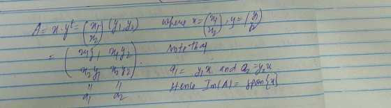 A = n. yt = ( 2 ) ( 9 1 8.) where x = (24) y = 18 - mg, my note that My 82 91 = x and a y u. Hence In (A) = span {n}