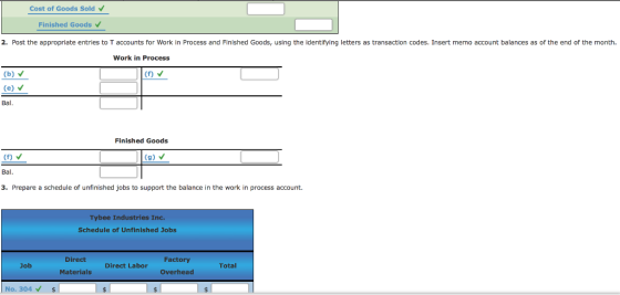 Cost of Goods Sold Finished Goods 2. Post the appropriate entries to T accounts for Work in Process and Finished Goods, using