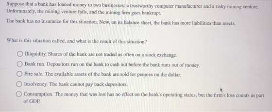 Suppose that a bank has loaned money to two businesses: a trustworthy computer manufacturer and a risky mining venture. Unfor