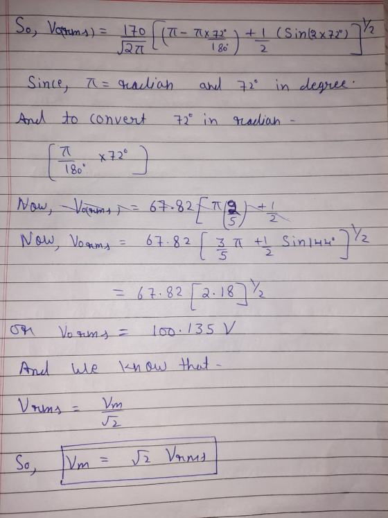 Se, Varums) 170 (T- TX 72° 180 + 1 (Sin@x720) 27 2 Since = radian and 72° in degree. And to convert 72 in radian T 180° *729