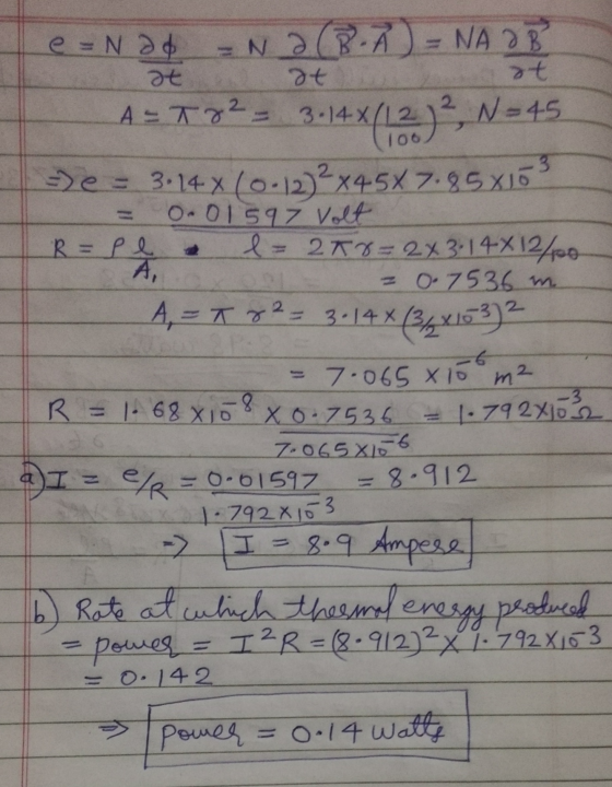 2 e = Nad Na B. Å) = NA OB st at st A=T32= N=45 3-14X(12.) ? -e = 3.14% (0-12)2x45x7.85 X163 0.01597 Volt R = pe l = 278= 2%