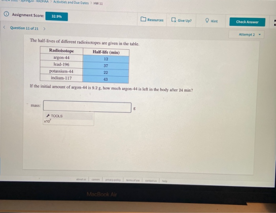 LIL 1022 SpAgU-RADHAA Activities and Due Dates > HW 11 Assignment Score: 32.9% Resources [Give Up? Hint Check Answer Question