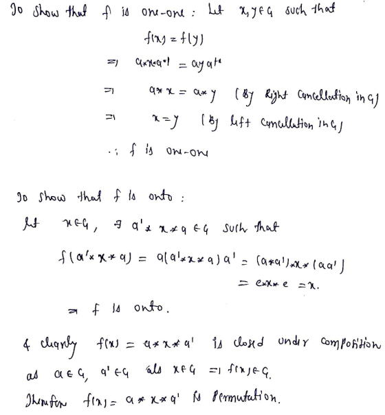 Jo show that f is one-one: Let MY FG such that finy z fly) 3 Axtra) = ay are a q** = axy I By Right cancellation in 4) Ray I