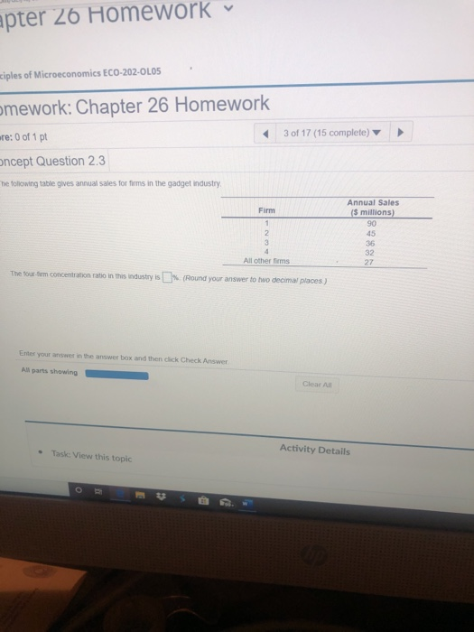 ter 26 Homework v as of Microeconomics ECO-202-OLOS nework: Chapter 26 Homework 3 of 17 (15 complete) = 0 of 1 pt cept Questi