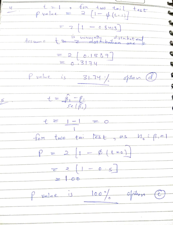t = 1 9 for two tail test p value = 2 (1- & (t-1)] - 2 241 - 0.8413] Assume tz n onnyally but distributed za 10.15877 Z 0 .31