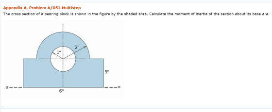 Appendix A, Problem A/052 Multistep The cross section of a bearing block is shown in the figure by the shaded area. Calculate