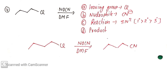 ☺ ~ NOCN, * DME @ leaving group-) ce Nucléophile-2 (NO © Reaction -) SN? [1327 3] 0 Product nce NaN ^ ^ CN DME CSScanned with