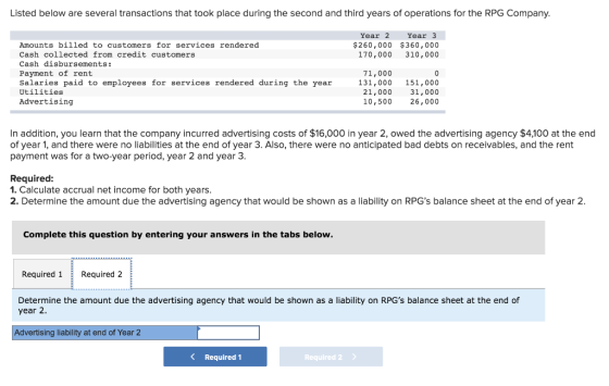 Listed below are several transactions that took place during the second and third years of operations for the RPG Company. Ye