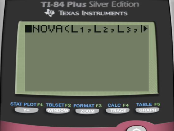 TI-84 Plus Silver Edition TEXAS INSTRUMENTS INOVAKL1,L2,L3, STAT PLOT F1 TBLSET F2 FORMAT F3 CALC F4 Y- WINDOW ZOOM TRACE TAB