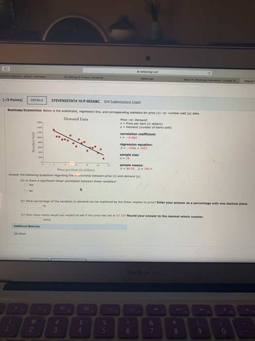 websit (-/3 Points! DETAILS STEVENSSTAT4 10.P.002ABC. 0/4 Submissions Used Business/Economics Below is the scatterplat, regre