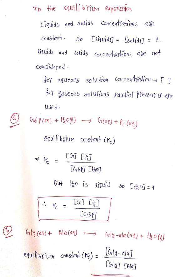 In the equilibriuve expressgon Liquids and solids concentrations are Constant. So [liquids] = [solids] = 1. liquids and solid