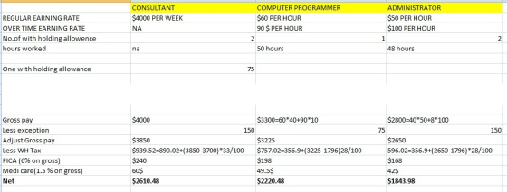 CONSULTANT $4000 PER WEEK NA COMPUTER PROGRAMMER $60 PER HOUR 90 $ PER HOUR ADMINISTRATOR $50 PER HOUR $100 PER HOUR REGULAR