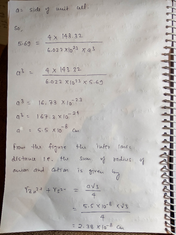 a= side of unit cell. so will et 4 x 143.32 5.69 = 6,022 X1033 x 93 bobo tavan a3 = od 4 x 143.32 6.022 x 1023x5.69 93 - 16.7