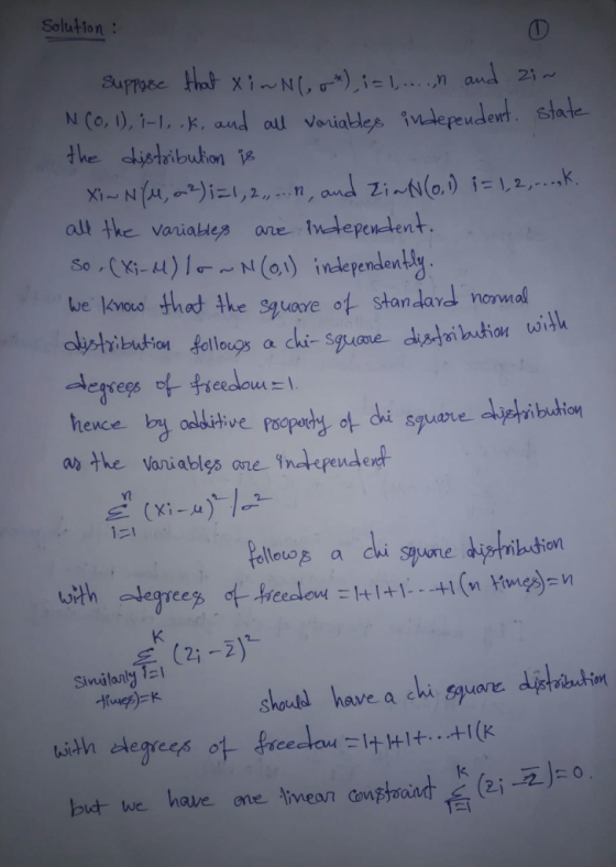 Solution: N (o, 1), 1-1 ables ivdepeude all the variaktes one telepen-tent. we kvnouo uare ol standara norm a chi- Sauone on