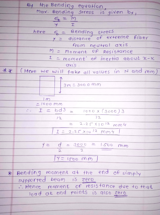 B4 the Bending equation Max. Bending Stress is given by 6 = M I stress. here f = Bending y = distance of extreme fiber from n