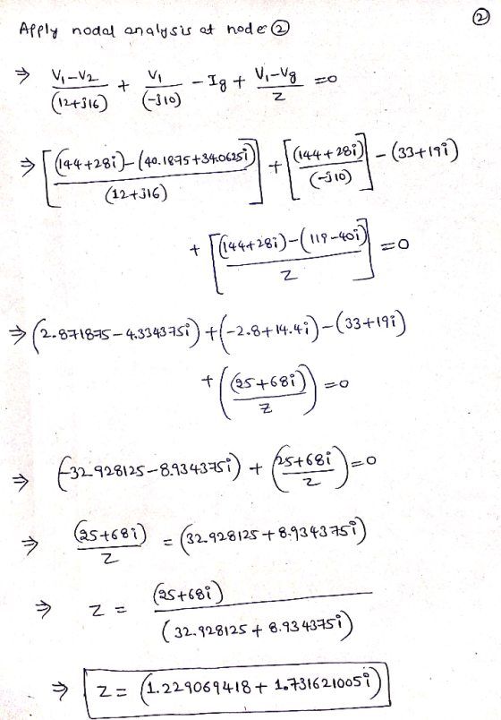 Apply nodal analysis at node @ + go g+ , M久, | 十 (-ito) z + formation - > Casile-4286)+(-2.4 %) (34) *(aren) - ; {4-19835-