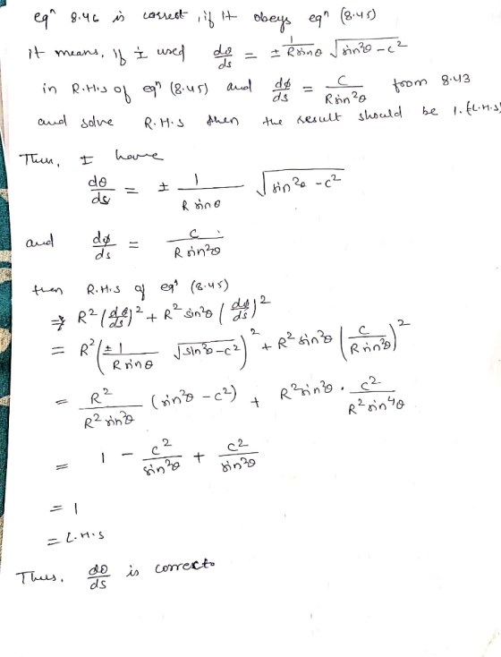 eqn 8.46 is correct if it obeys eqh (8:45) it means, if I used do = = Rino sinze me? in Ritlis of egn (8:45) and df = from 8.