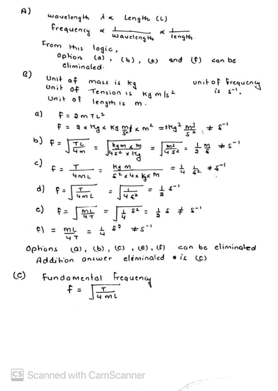 A) a Tength (a), wavelength da Length (L) frequency wavelength from this logic, ophon (b), (e) eliminaled Unit of mass is kg
