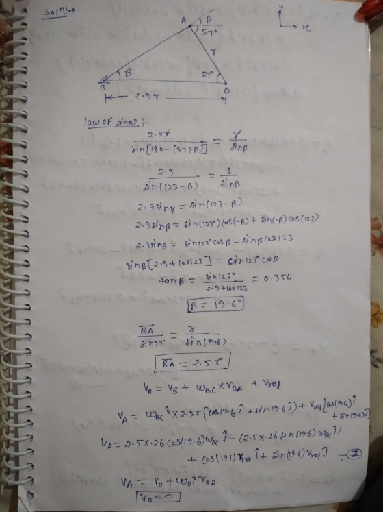 Soins AIB STO 0 K r.gg law of sinest 2.9% sin (180-(57+B) X SinB 1 sinß sin (123-B) 21987p = fin (123-B) 2.946B = sin(1230) (