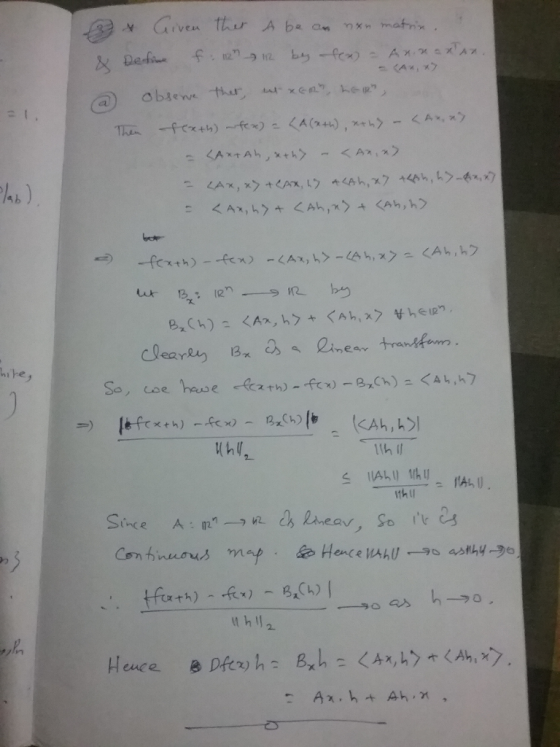 x Given ther A be an oxumatin. Define f. 12m 12 by fex) - Anin axtar & a Then observe thet, ut XER, LER exth) fex) = {A(*th),