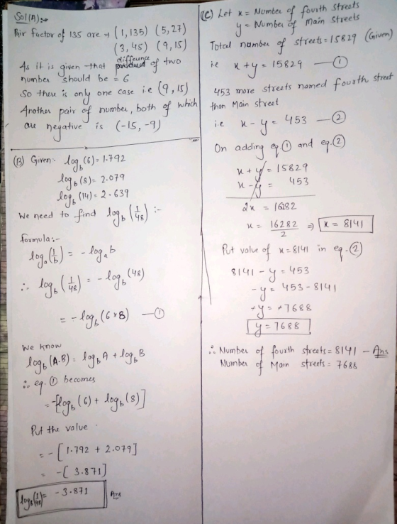 5829 - SollA) (C) Let u = Number of fourth streets Pair factor of 135 are = (1, 135) (5,27) I 4 = Number of main streets (345