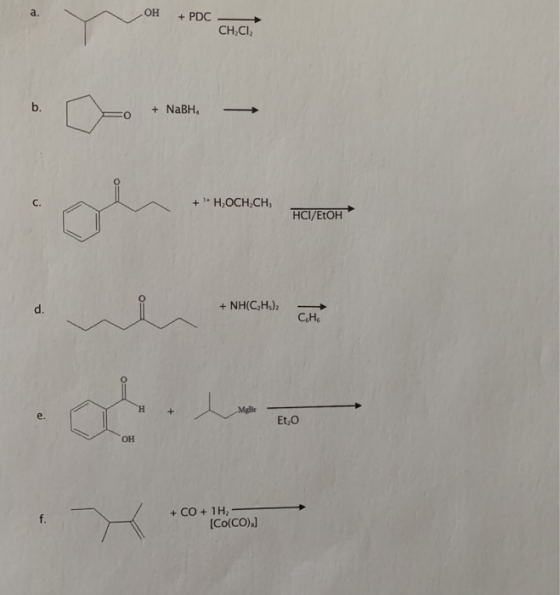 OH + PDC CH2Cl2 + NaBH, + * HOCH.CH HCI/EVOH + NH(CH3)2 CHE MgBr Et, + CO + 1H, - [Co(CO))