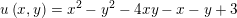 \small u\left ( x,y \right )=x^{2}-y^{2}-4xy-x-y+3