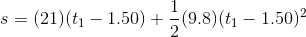 (21)(t1-1.50) +-(9.8)(4-1.50)2 s