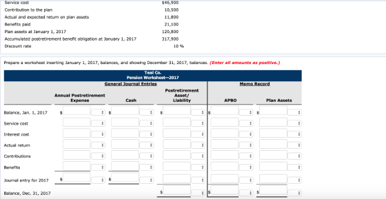 Service cost $46,900 10,500 Contribution to the plan Actual and expected return on plan assets 11,800 Benefits paid 21,100 Pl