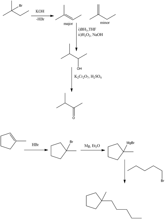 Br x KOH -HBr major minor i)BH3,THF ii)H2O2, NaOH OH K2Cr2O7, H2SO4 ☺ Br HBr MgBr Mg, Et20 Br ㅁ