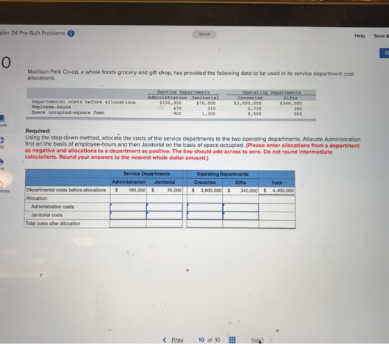 ter 04 Pre-Built Problems Help Save & Madison Park Co-op, a whole foods grocery and gift shop, has provided the following dat
