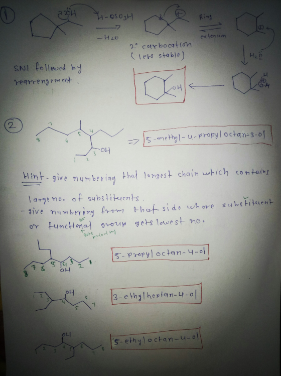 4-oso₃H Ring -H2O extensim 20 carbocation (less stable) Ho SNI followed by rearrangement. -> (5-methal =>/5-methyl-u-propyl o