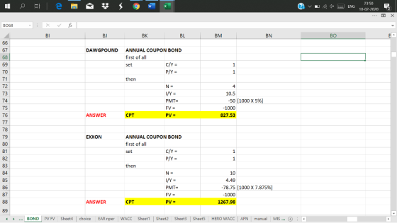 | 0 = a = 3 3 4 5 W v ( 23:50 ENG 10-02-20202 B068 BI BJ BK BL BM BN BO 1 DAWGPOUND ANNUAL COUPON BOND first of all set C/Y =
