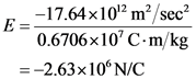 E=
_-17.64x102 m² sec
0.6706x10C.m/kg
= -2.63x10N/C
