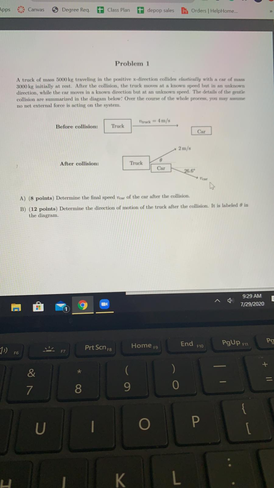 Apps Canvas 3 Degree Req Class Plan + depop sales h Orders | HelpHome... Problem 1 A truck of mass 5000 kg traveling in the p