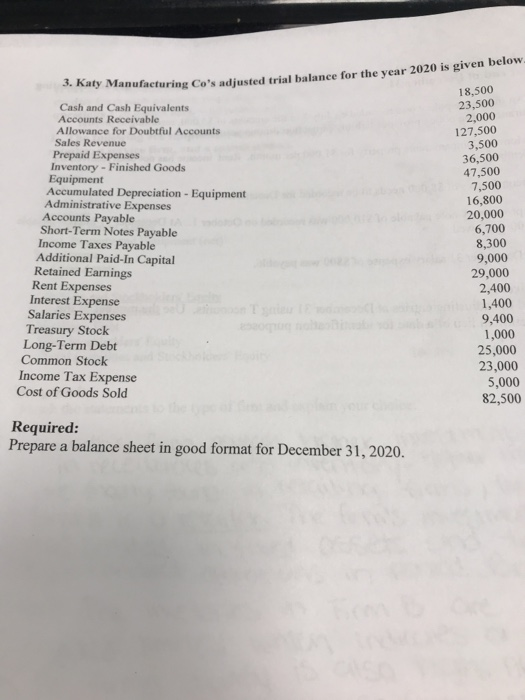 3. Katy Manufacturing Cos adjusted trial balance for the year 2 * adjusted trial balance for the year 2020 is given below. C