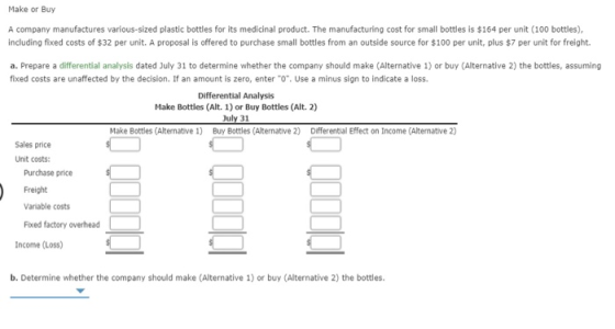 Make or Buy A company manufactures various-sized plastic bottles for its medicinal product. The manufacturing cost for small