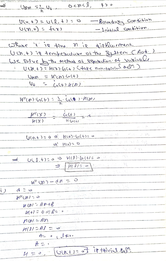 09100 ounce > U(+) = Ullt): 0 Ulm.u) = fuxo Bounduzy Condition -Initial condition. where t is tine nie tishlacement, unt) is