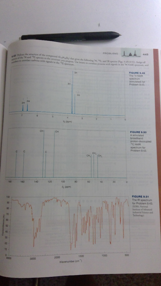 PROBLEMS L 445 of the H the structure of the compound Hand C spectra to the structure you 10) that gives the followinTH place