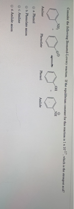Consider the following Bronsted-Lowery reaction. If the equilibrium constant for this reaction is 1 x 10-17, which is the str